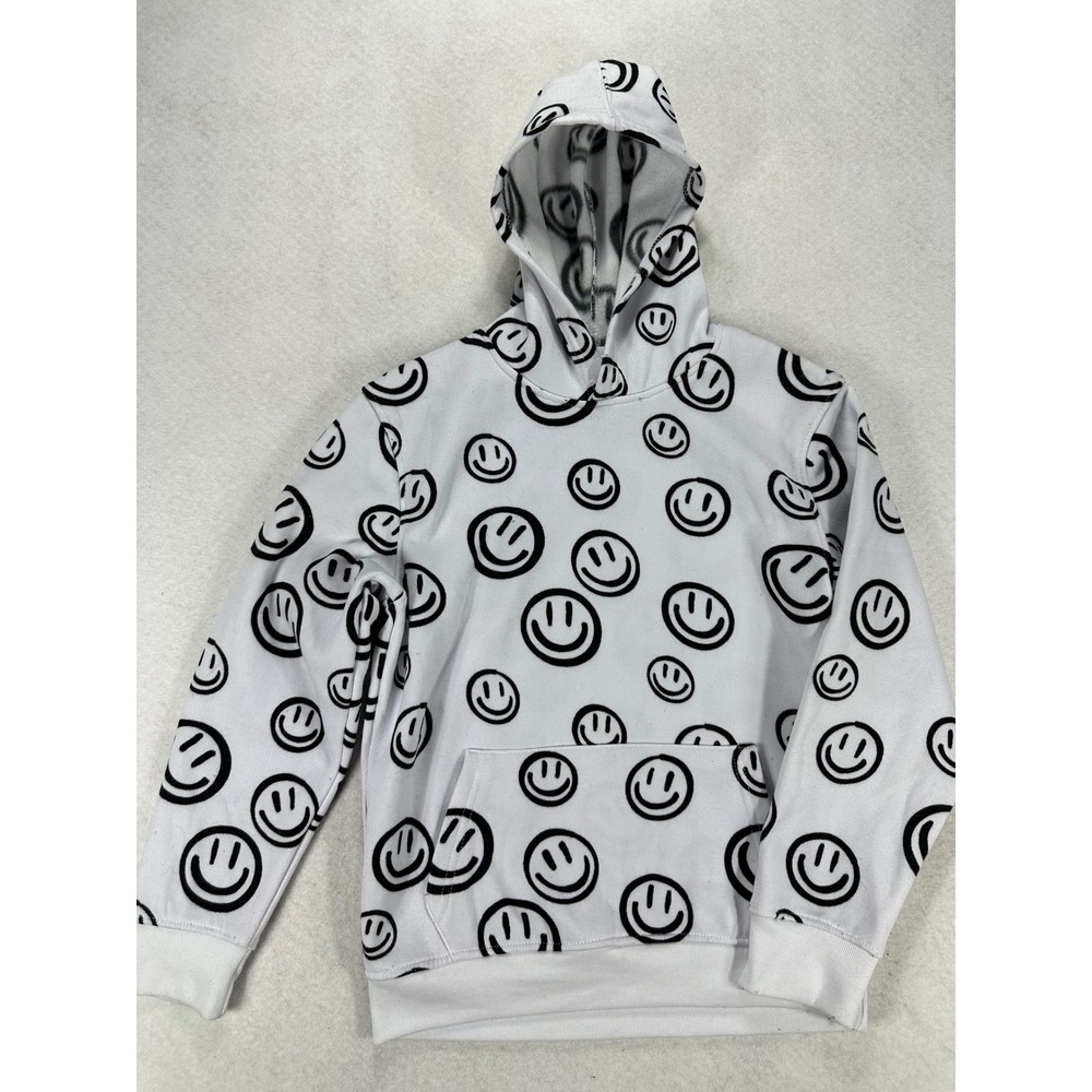 Brooklyn Cloth Boys White Smiley Face All Over Print Hoodie Medium M 10/12